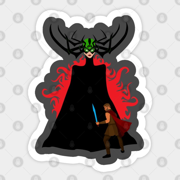 Hela vs Thor Sticker by forsureee